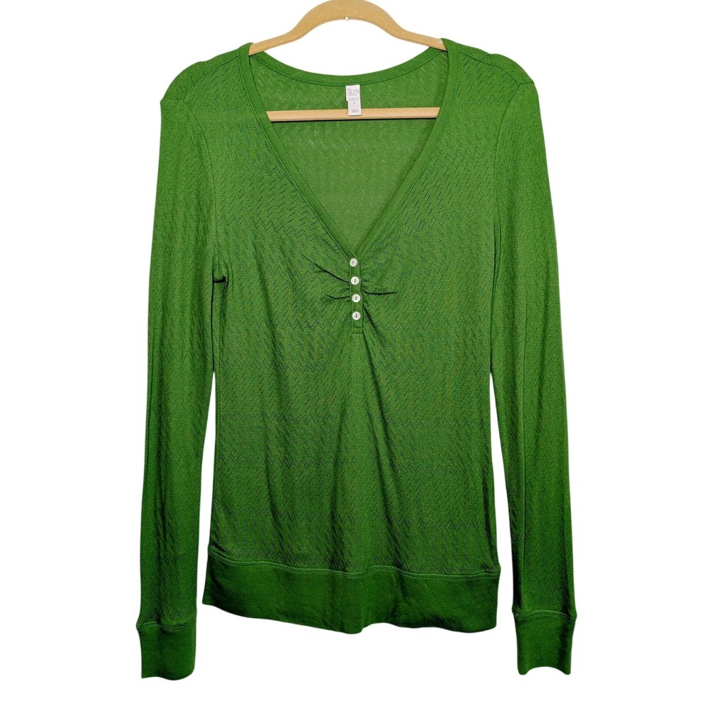 Old Navy Vintage Y2K Cottagecore Earthy Chartreuse Green Pointelle Henley Top